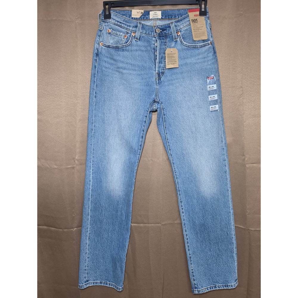 Levi's 501 Curve High Rise Straight Leg Jeans Light Wash Stretch 28x30 NEW
